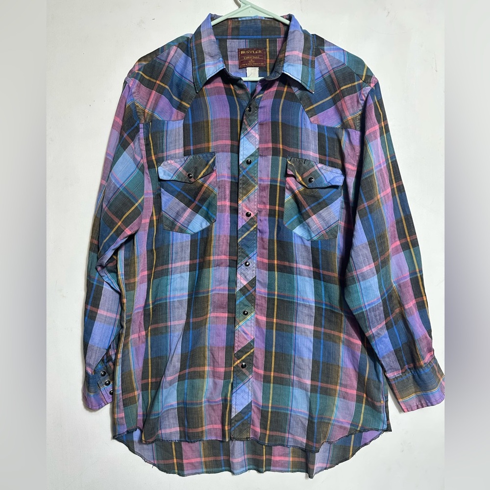 Vintage Rustler Men's Plaid Shirt - Blue, Purple, Black